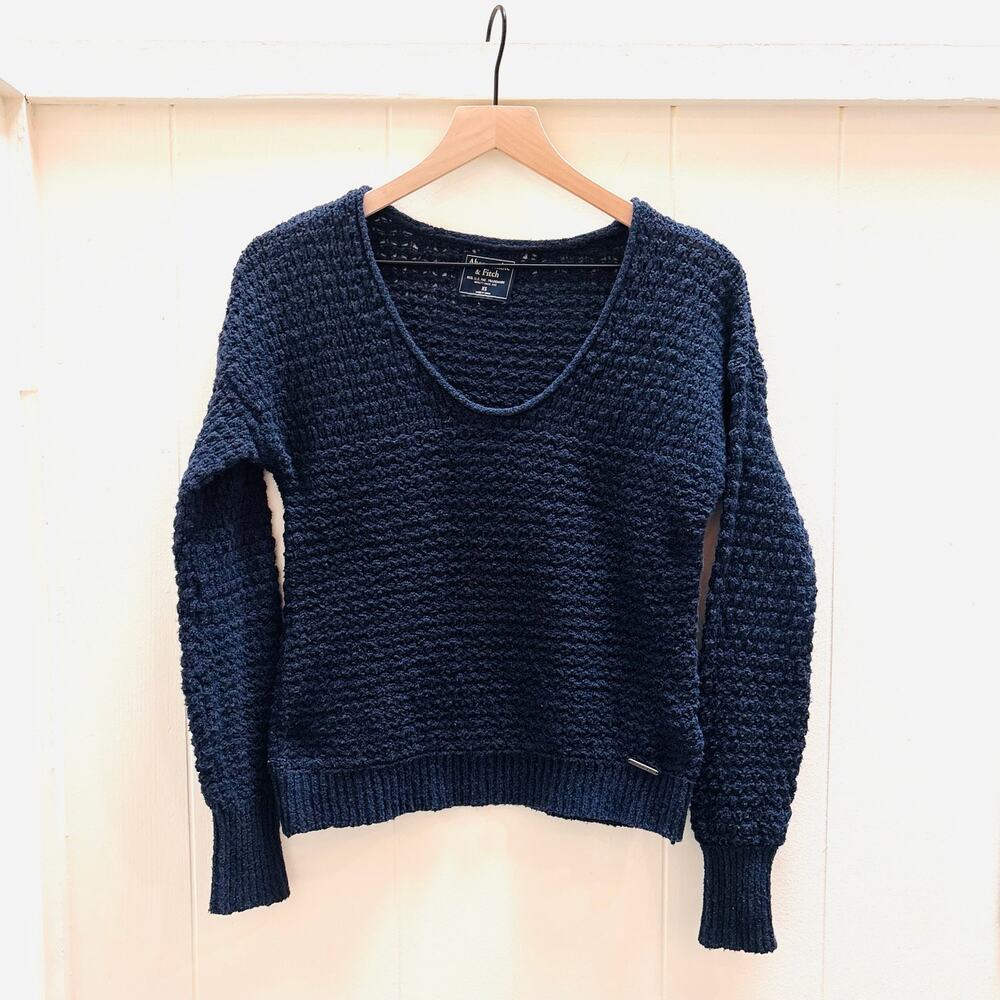 Abercrombie & Fitch Vintage Y2K Crochet Knit Scoop V-Neck Sweater Navy Blue- XS